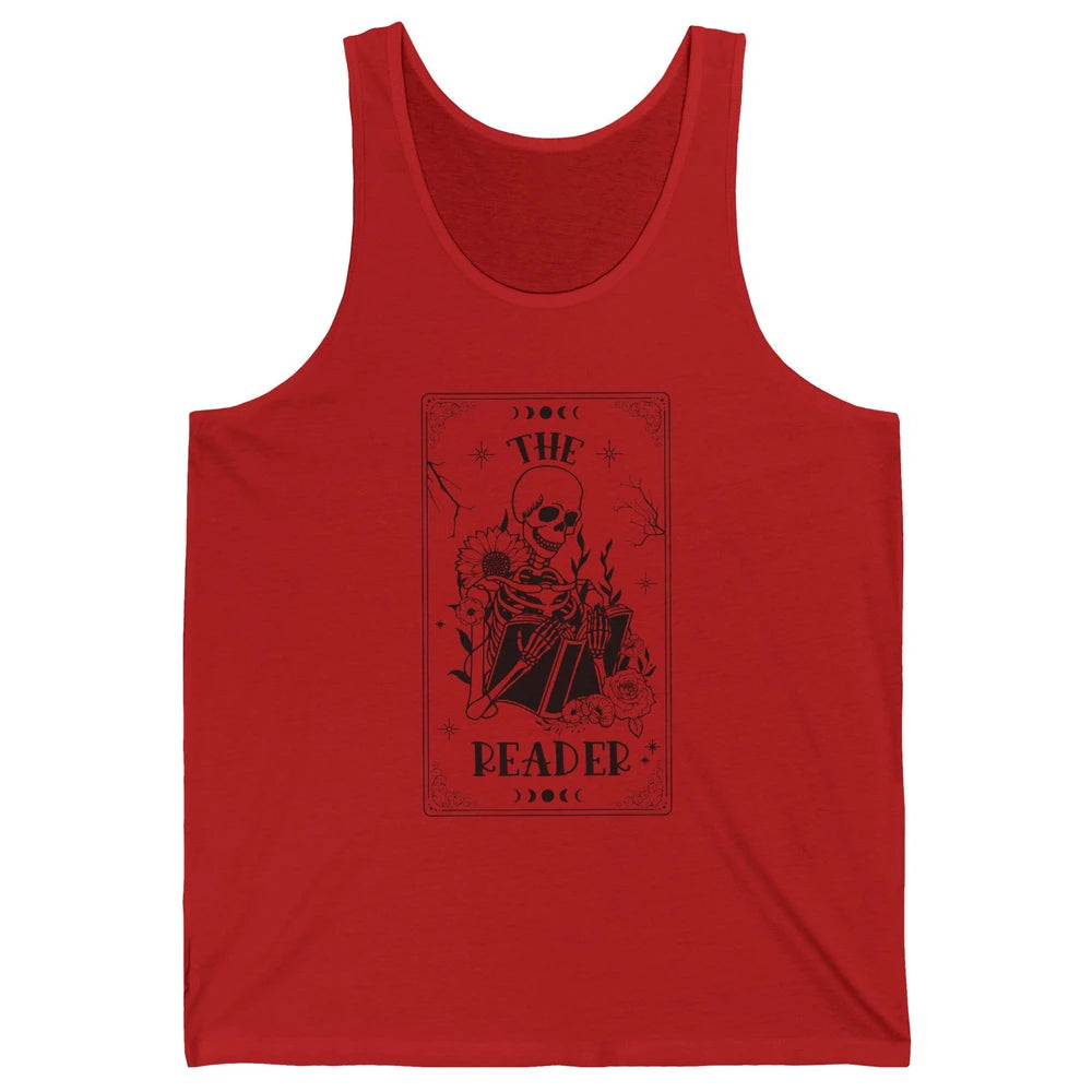 The Reader Skeleton Tarot Card Halloween Reader Book Lovers Unisex Jersey Tank