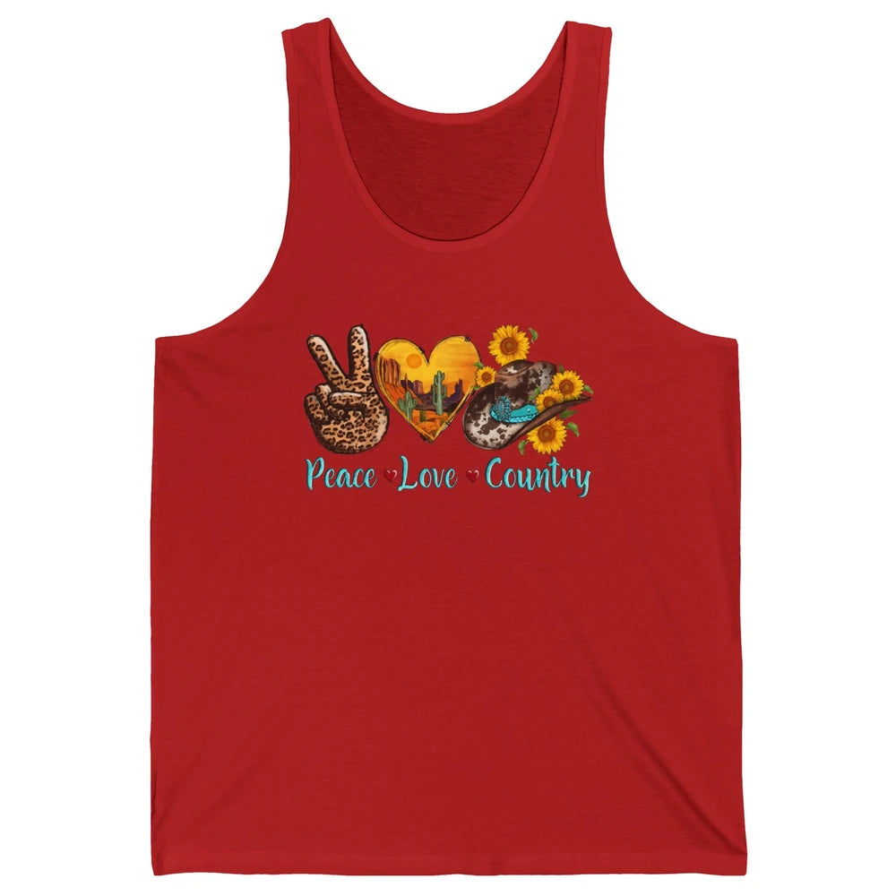Retro Sunflower Peace Love Country Cowgirl Boots Western Unisex Jersey Tank