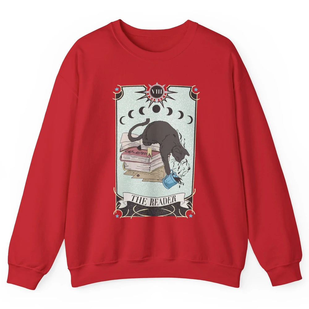 Retro Cat Books The Reader Tarot Card Halloween Reading Gift Unisex Crewneck Sweatshirt