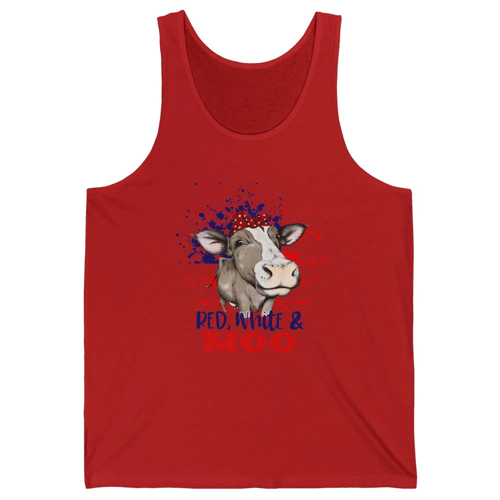 Red White Moo Cow America Flag 4th of July Patriotic Unisex Jersey Tank