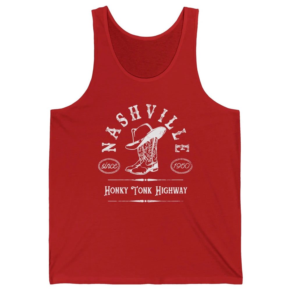 Retro Cowboy Boots Hat Nashville Honky Tonk Highway Western Unisex Jersey Tank