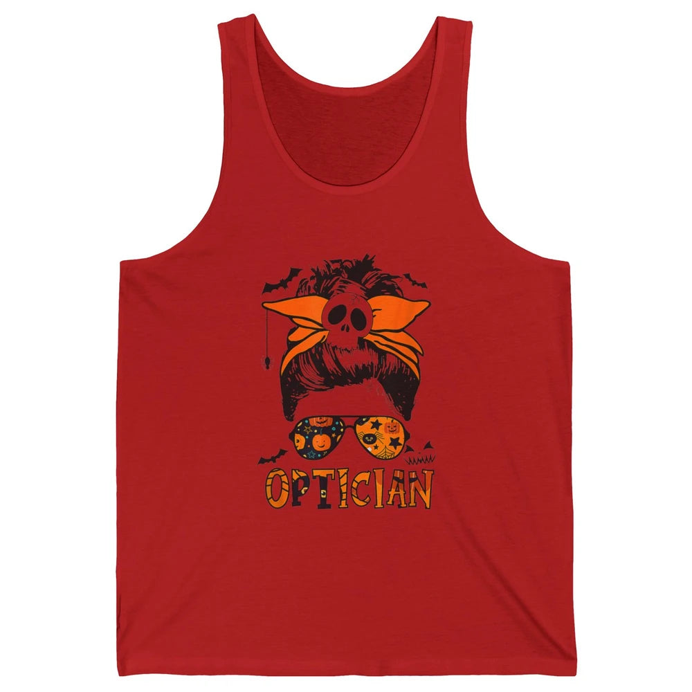 Optician Messy Hair Bun Eye Glasses Halloween Spooky Season Unisex Jersey Tank