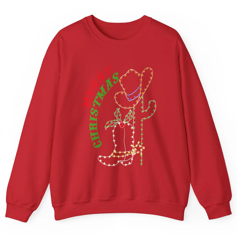 Retro Cowboy Merry Christmas Western Country Cowgirl Costume Unisex Crewneck Sweatshirt