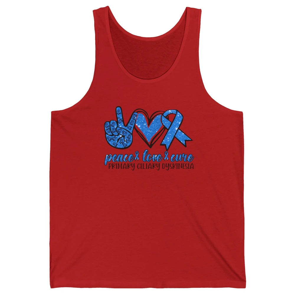 Primary Ciliary Dyskinesia Peace Love Cure Blue Ribbon Unisex Jersey Tank