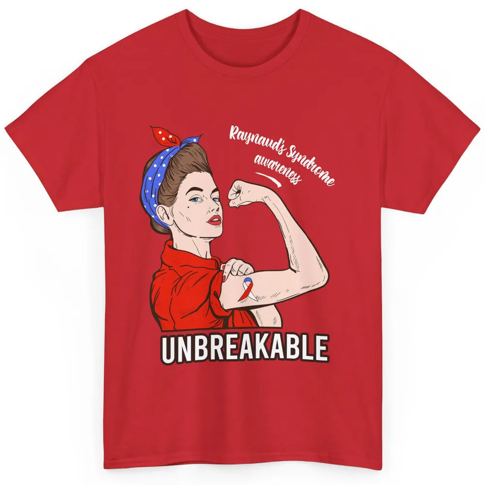 Raynaud's Syndrome Red Blue Ribbon Strong Woman Unbreakable Classic Unisex T-Shirt
