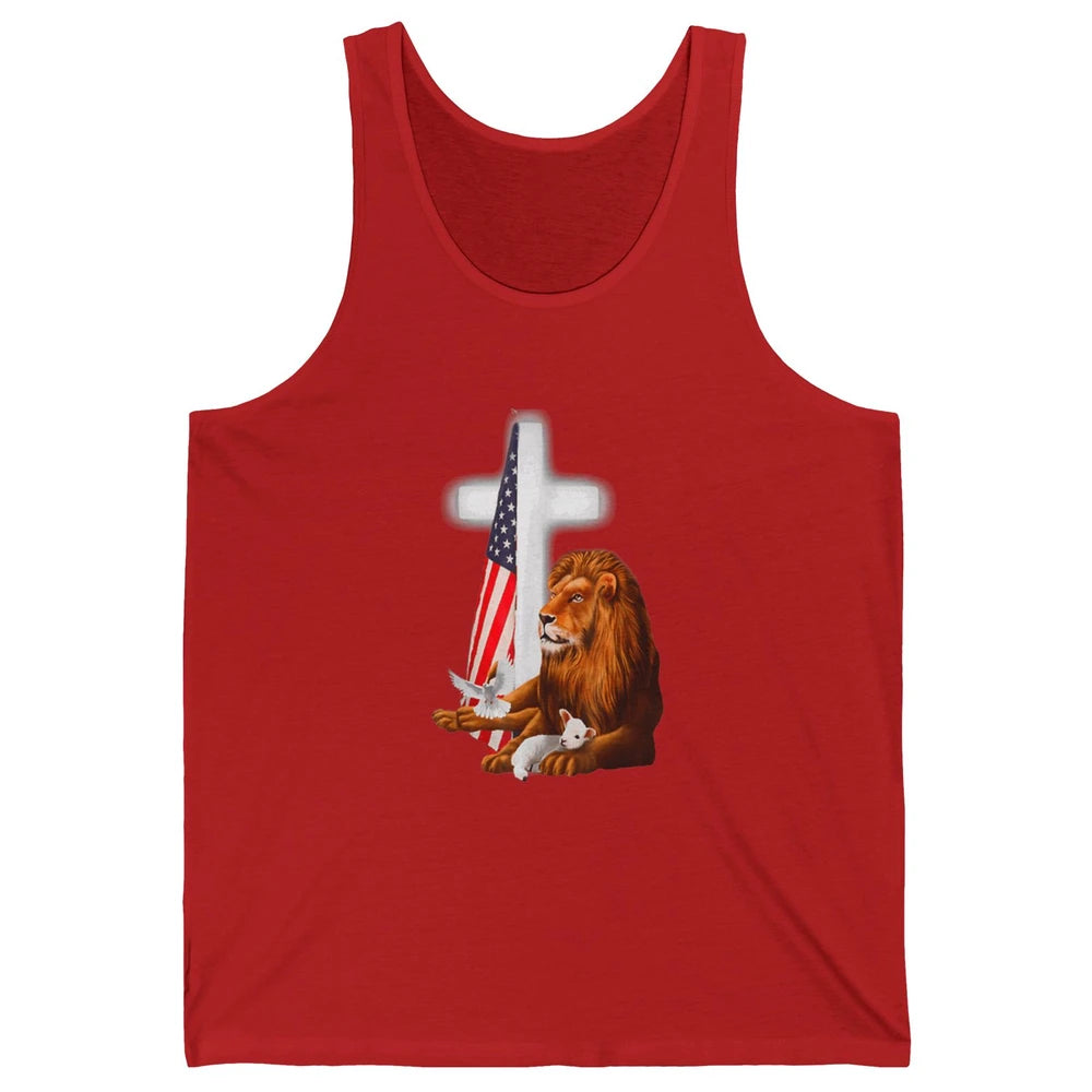 Patriotic Christian Lamb Bible Verse Lion Cross Religious Unisex Jersey Tank