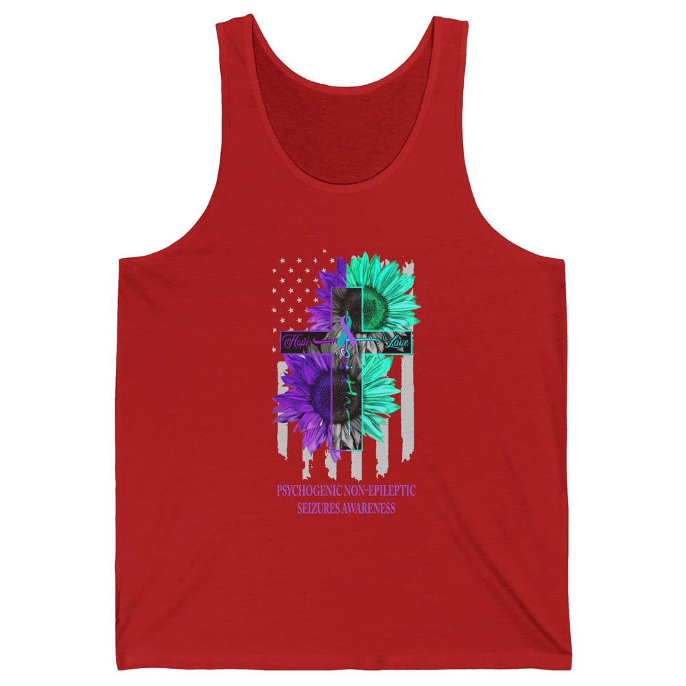PNES Awareness Faith Hope Love Jesus Cross US Flag Ribbon Unisex Jersey Tank
