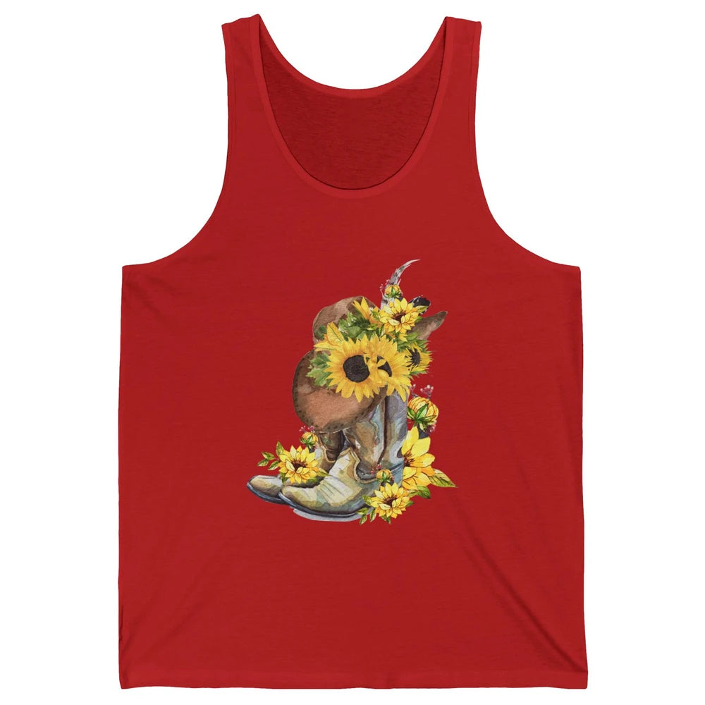 Retro Cowboy Boots Sunflower Let's Go Girls Western Cowgirls Unisex Jersey Tank