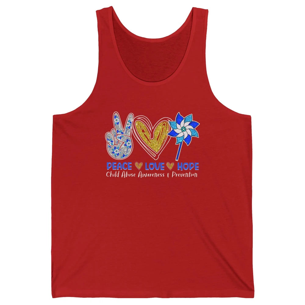 Peace Love Leopard Pinwheel Child Abuse Prevention Month Unisex Jersey Tank
