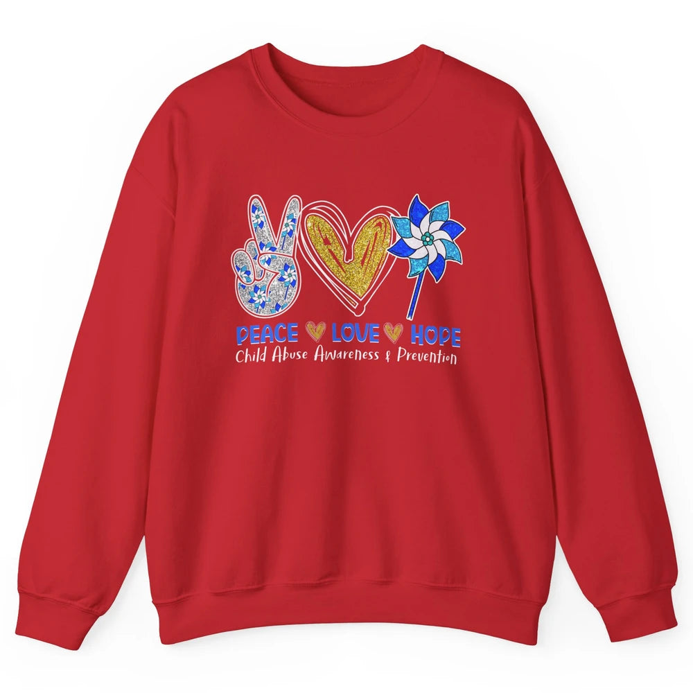 Peace Love Leopard Pinwheel Child Abuse Prevention Month Unisex Crewneck Sweatshirt