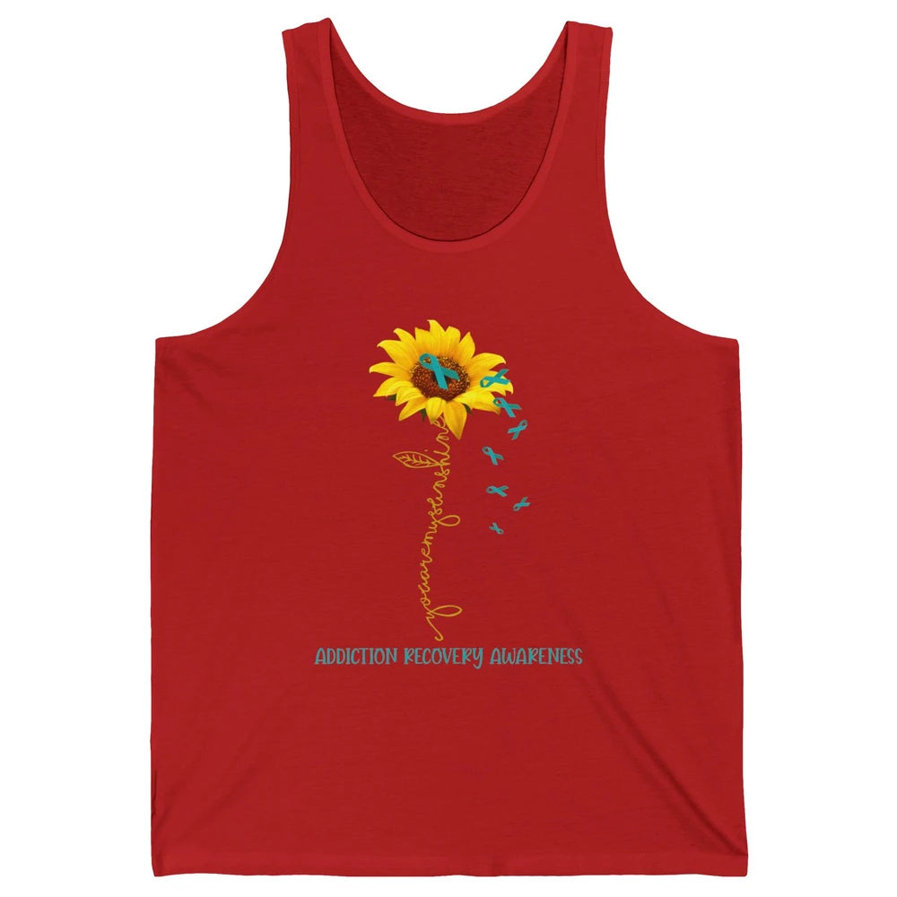Addiction Recovery Awareness Teal Ribbon Sunflower Unisex Jersey Tank