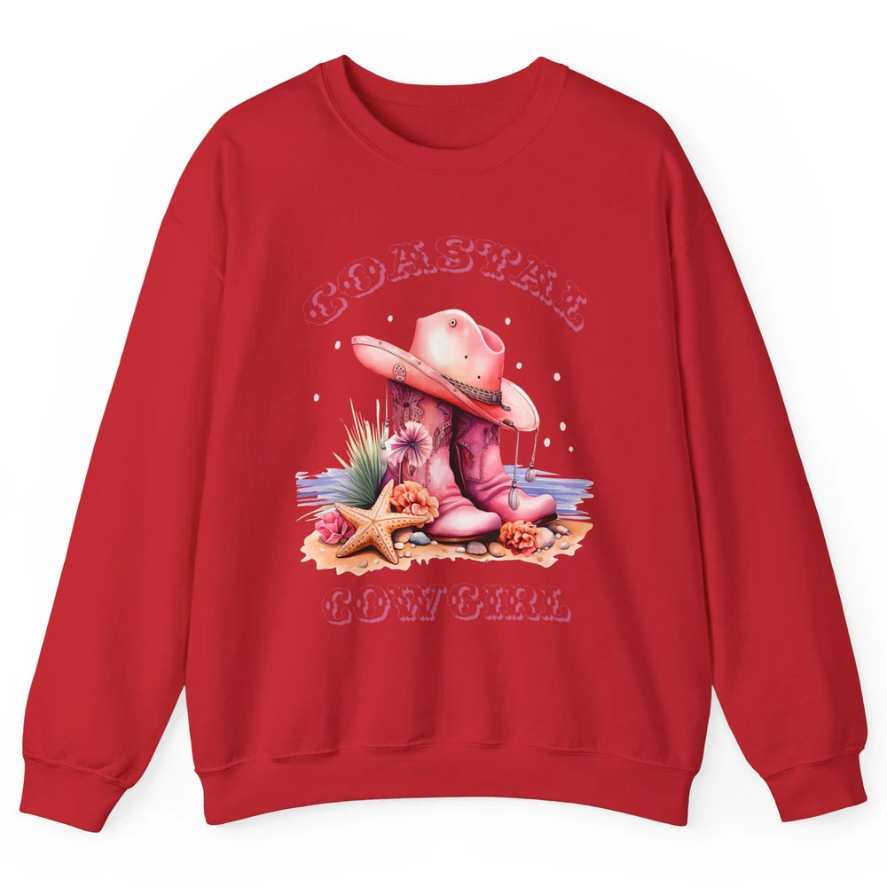 Retro Cowgirl Boots Coastal Cowgirl Western Country Beach Unisex Crewneck Sweatshirt