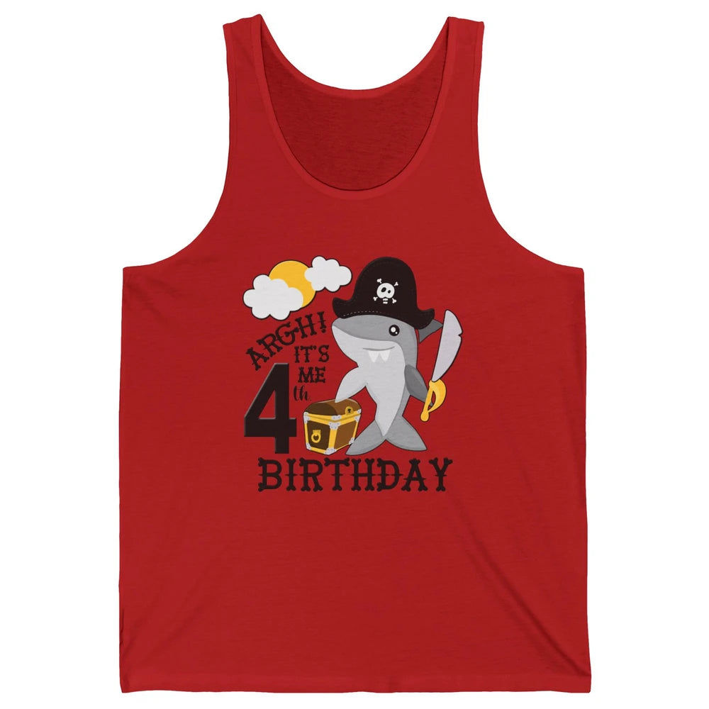 Pirate Shark 4th Birthday Party 4th Birthday Boy Girl Gift Unisex Jersey Tank
