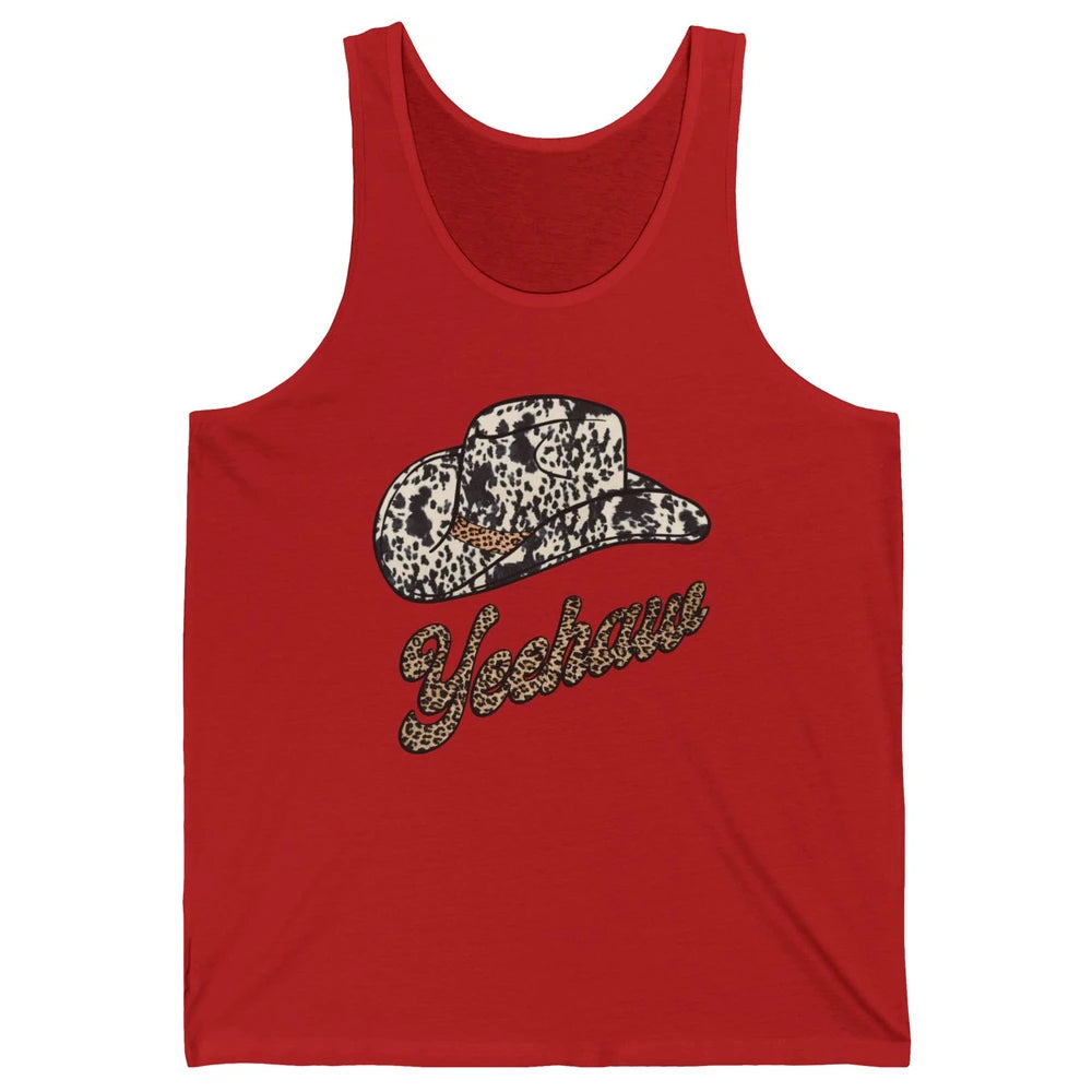 Retro Cowboy Yeehaw Leopard Howdy Hat Western Cowgirls Gift Unisex Jersey Tank