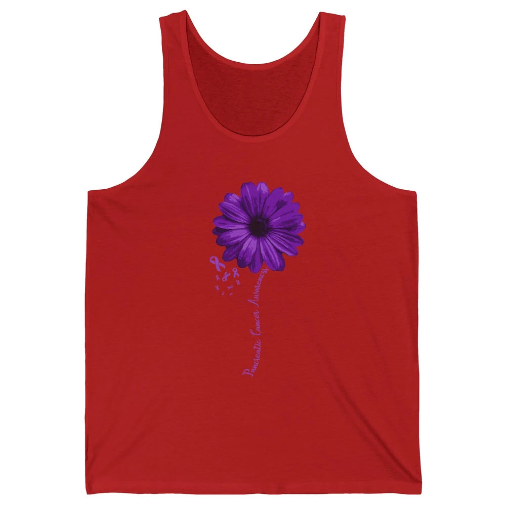 Pancreatic Cancer Awareness Purple Ribbon Daisy Flower Unisex Jersey Tank