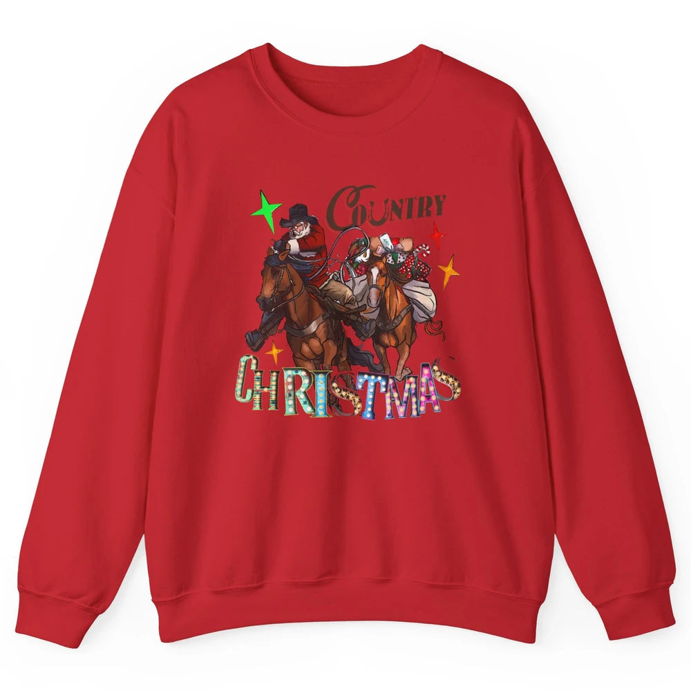 Santa Claus Country Christmas Y'all Western Country Cowboy Unisex Crewneck Sweatshirt