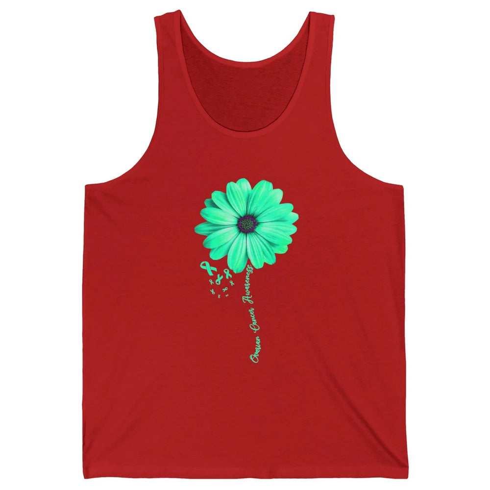 Ovarian Cancer Awareness Daisy Flower Teal Ribbon Cancer Unisex Jersey Tank