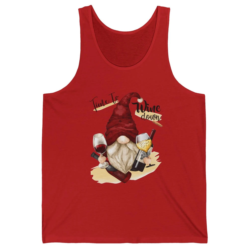 Christmas Gnome Wine It's Time to Wine Down Winter Holiday Unisex Jersey Tank