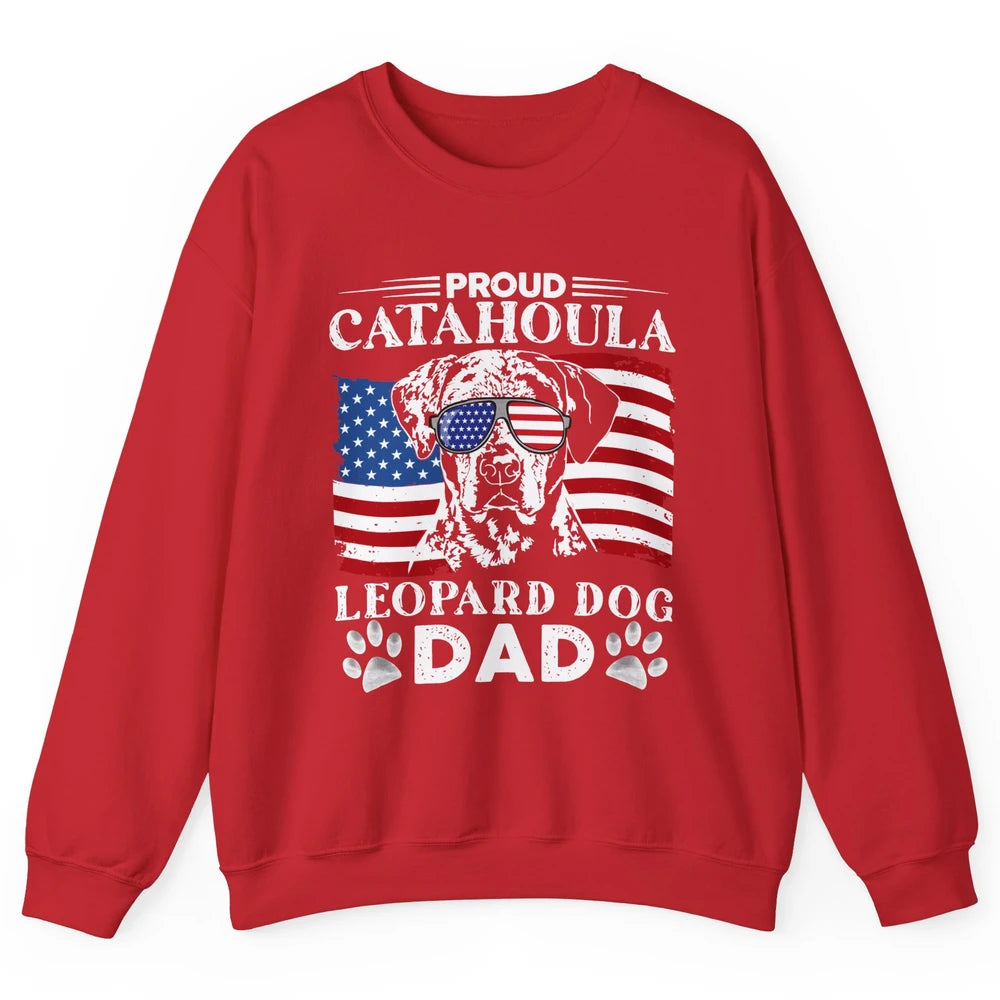 Proud Catahoula Leopard Dog Dad US Flag Patriotic 4th July Unisex Crewneck Sweatshirt