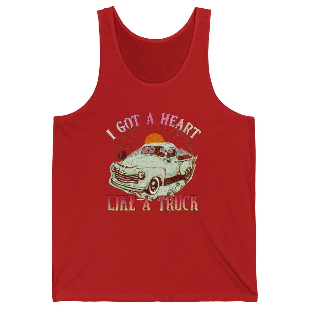 Retro Desert Sunset Truck I Got A Heart Like A Truck Western Unisex Jersey Tank