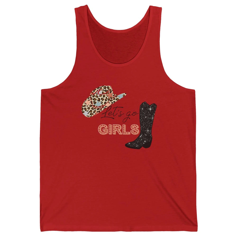 Retro Leopard Cowboy Boots Let's Go Girls Western Cowgirls Unisex Jersey Tank