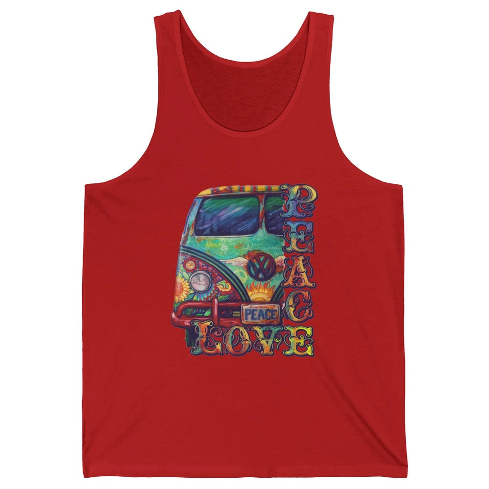 Peace And Love Hippie Van Peacemobile Vintage Gift Camping Unisex Jersey Tank