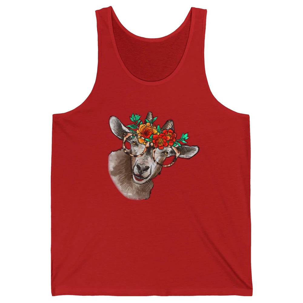 Retro Goat Glasses Flower Goat Girl Goat Lovers Gift Unisex Jersey Tank