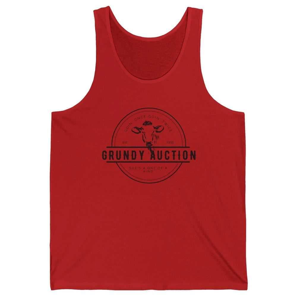 Retro Cow Cattle Grundy County Auction Western Country Farm Unisex Jersey Tank