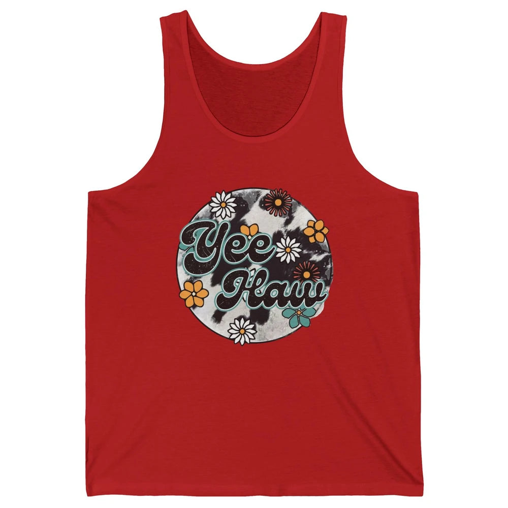 Retro Groovy Daisy Yee Haw Cowhide Western Country Cowgirl Unisex Jersey Tank