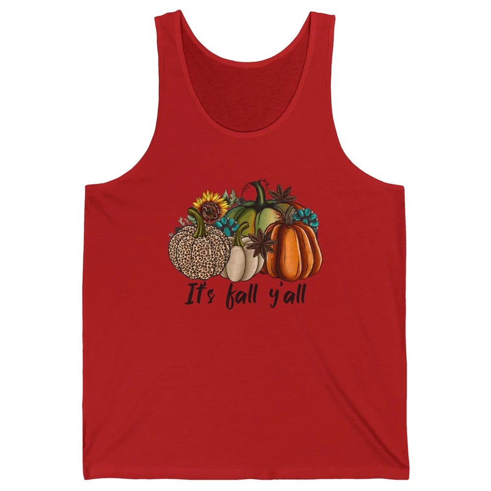 Leopard Pumpkin It's Fall Yall Fall Leaves Western Autumn Unisex Jersey Tank