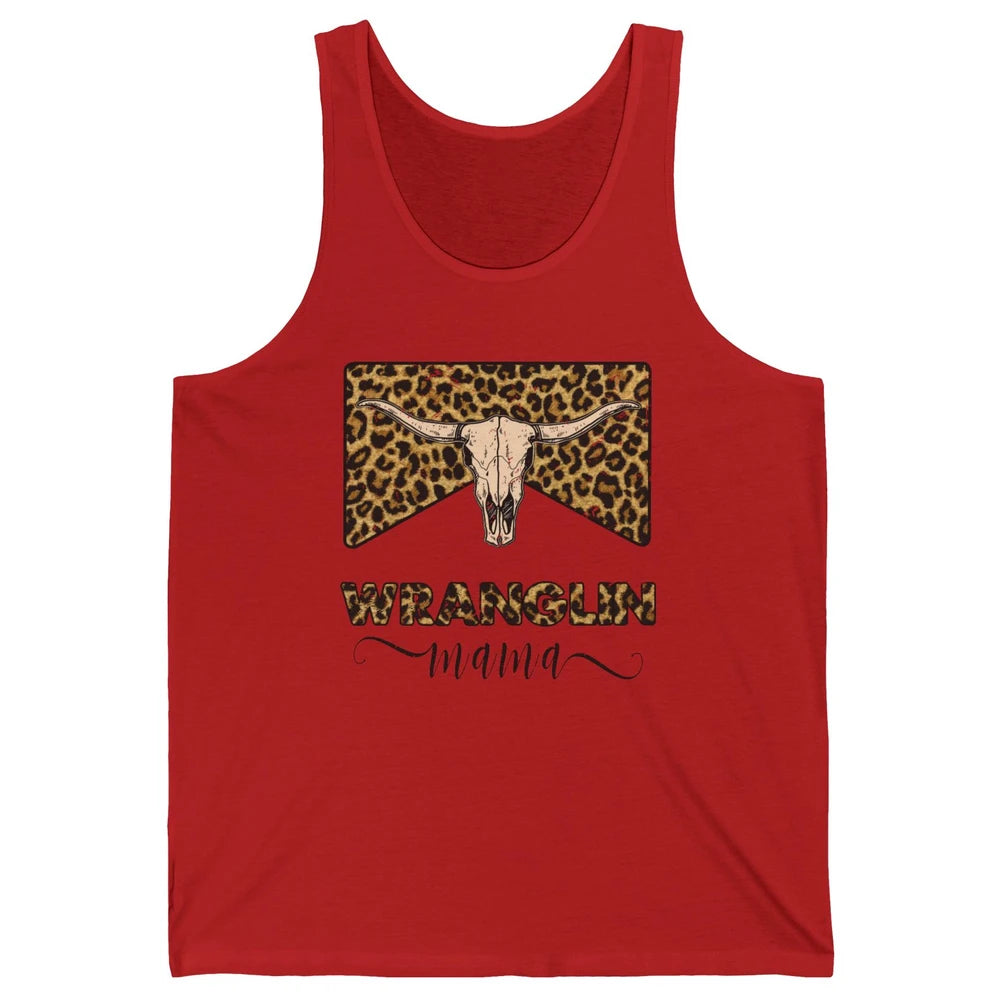 Retro Leopard Bull Skull Wrangling Mama Western Country Girl Unisex Jersey Tank