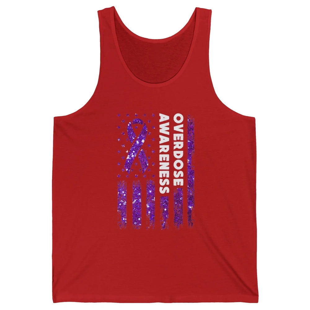 Overdose Awareness US Flag Purple Ribbon Addiction Warrior Unisex Jersey Tank
