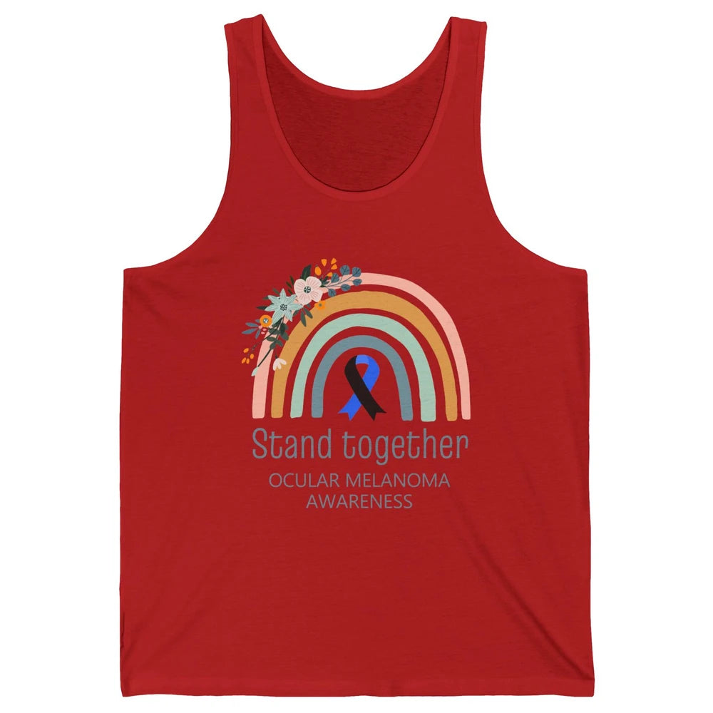 Ocular Melanoma Awareness Rainbow Floral Black Blue Ribbon Unisex Jersey Tank
