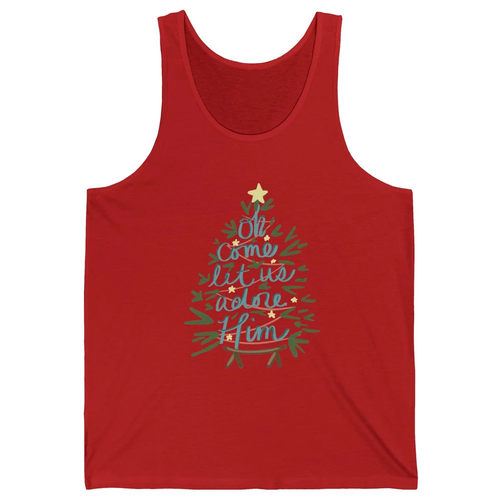 Oh Come Let Us Adore Him Groovy Christmas Tree Church Xmas Unisex Jersey Tank