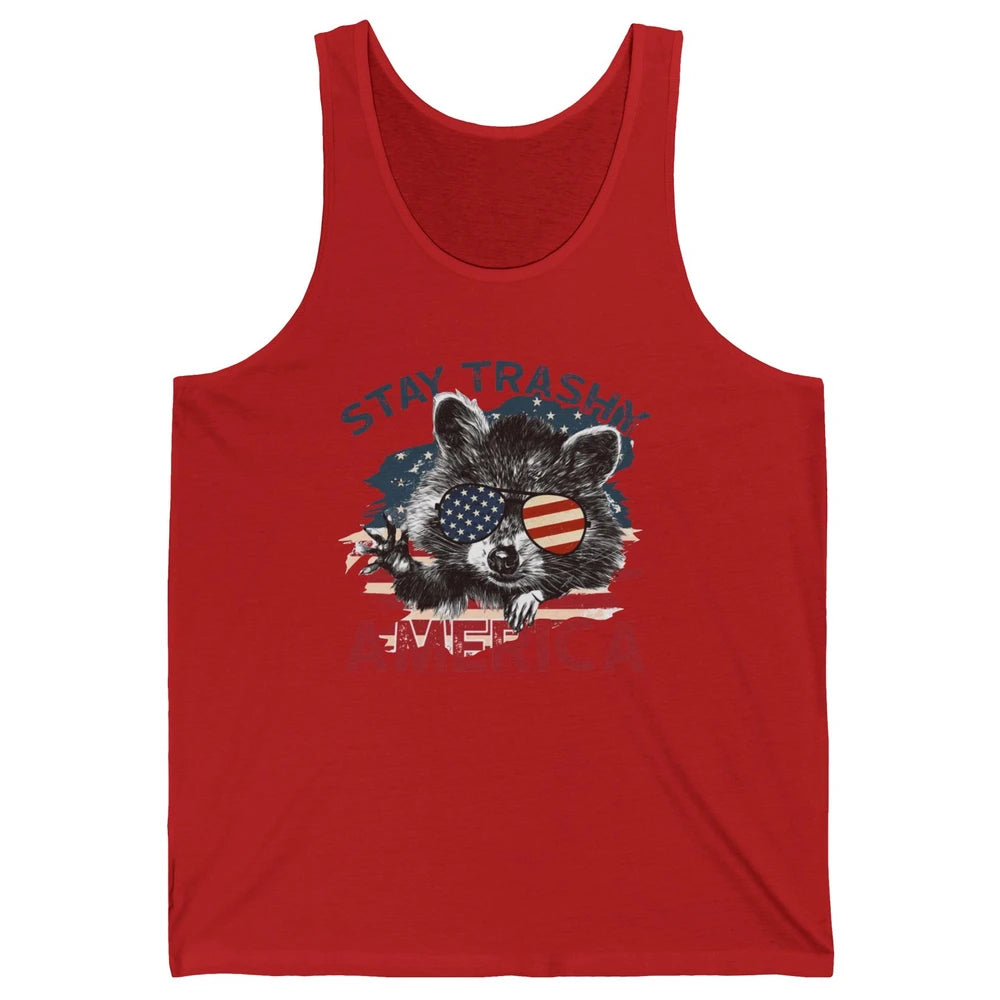 Raccoon US Flag Glasses Stay Trashy America Patriot Racoon Unisex Jersey Tank
