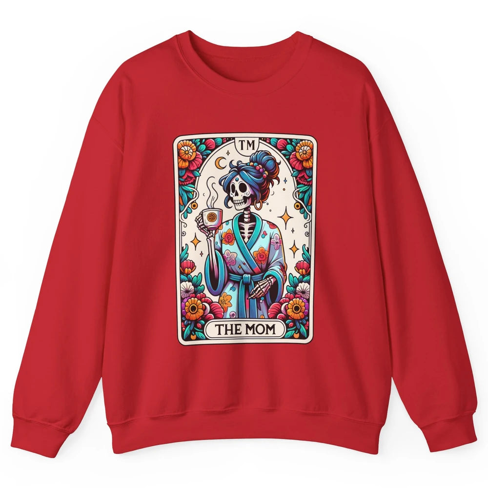 Retro Floral Skeleton The Mom Tarot Card Halloween Mom Life Unisex Crewneck Sweatshirt