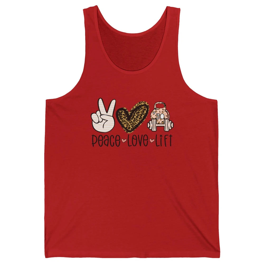 Peace Love Lift Leopard Fitness Workout Gym Trainer Gift Unisex Jersey Tank
