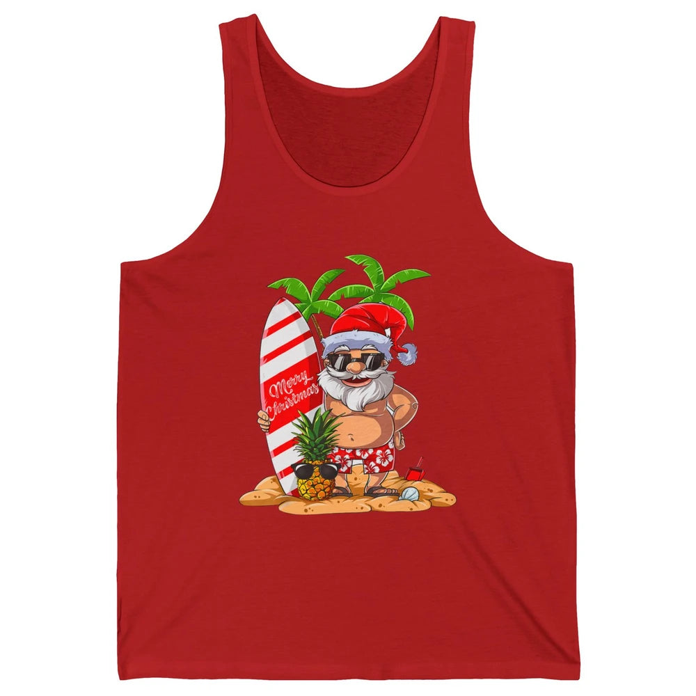 Christmas in July Santa Hawaii Surfing Summer Christmas Unisex Jersey Tank