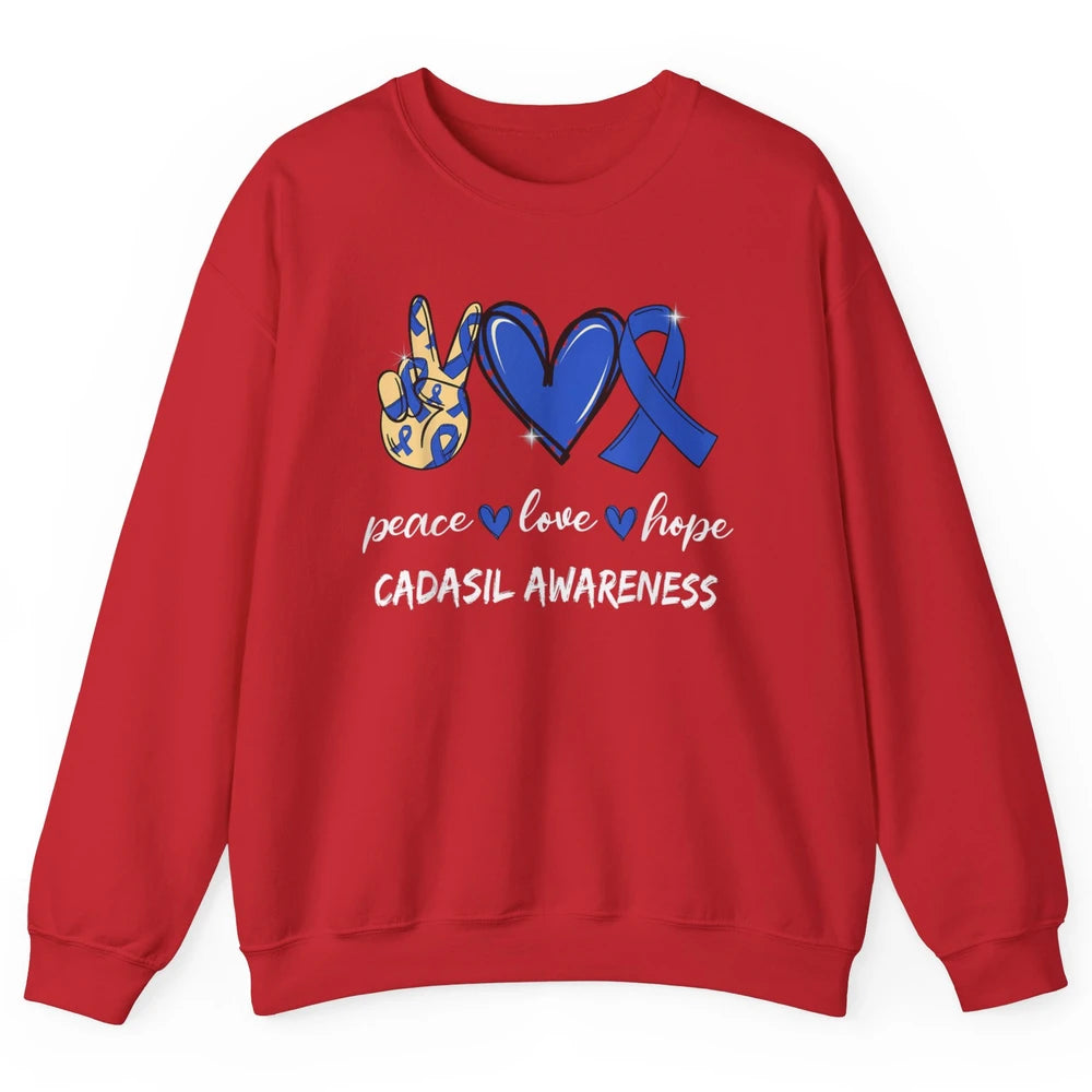 Peace Love Hope Heart Love Cadasil Awareness Blue Ribbon Unisex Crewneck Sweatshirt