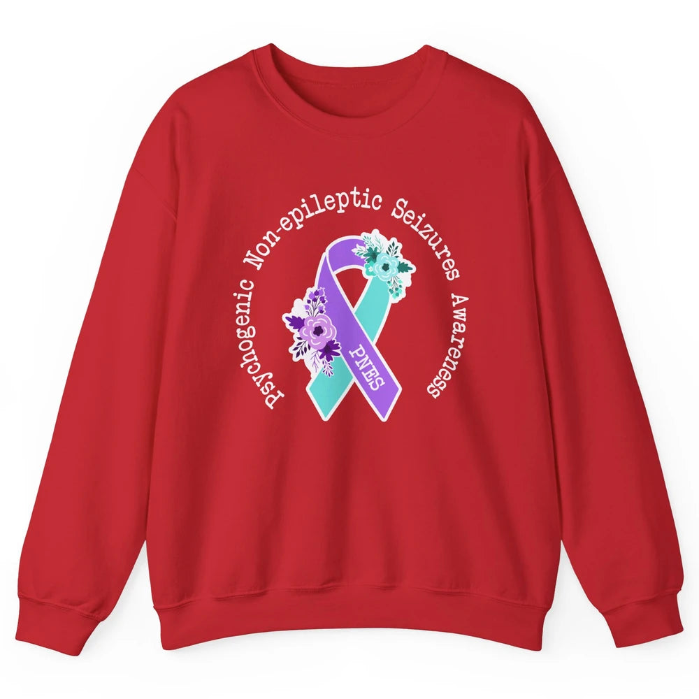 Psychogenic Non-epileptic Seizures PNES Purple Teal Ribbon Unisex Crewneck Sweatshirt