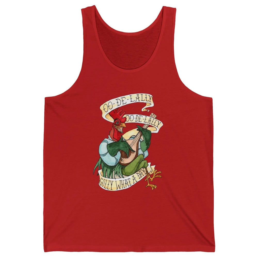 Funny Chicken Rooster Play Banjo What A Day Musician Rooster Unisex Jersey Tank