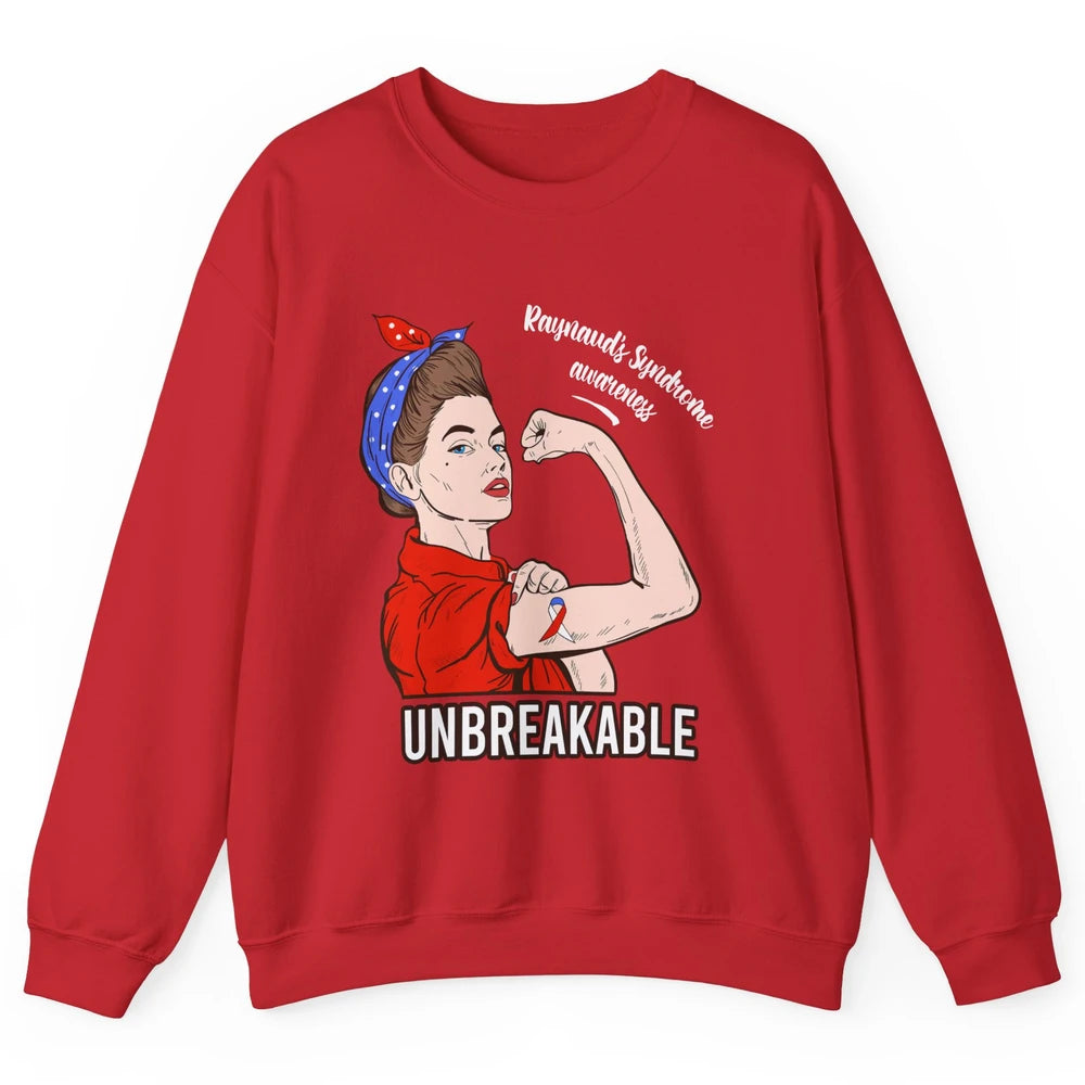 Raynaud's Syndrome Red Blue Ribbon Strong Woman Unbreakable Unisex Crewneck Sweatshirt