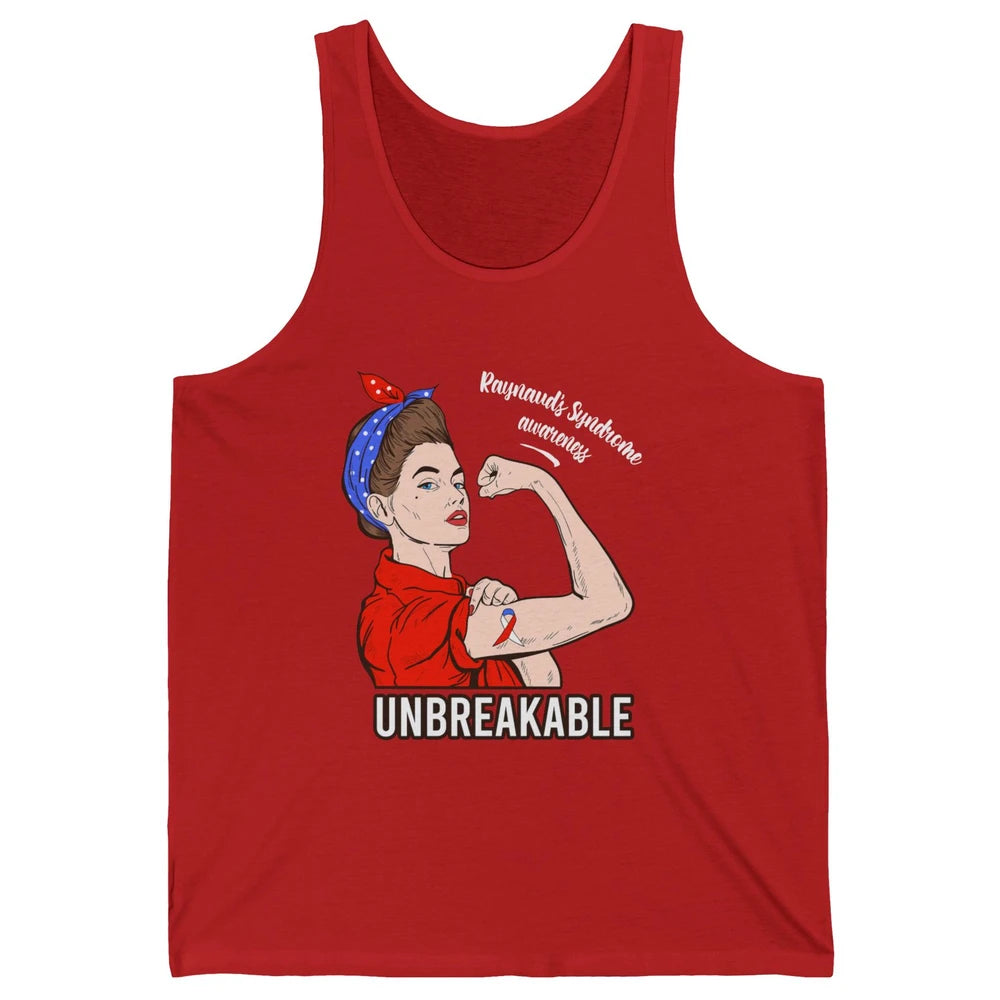 Raynaud's Syndrome Red Blue Ribbon Strong Woman Unbreakable Unisex Jersey Tank