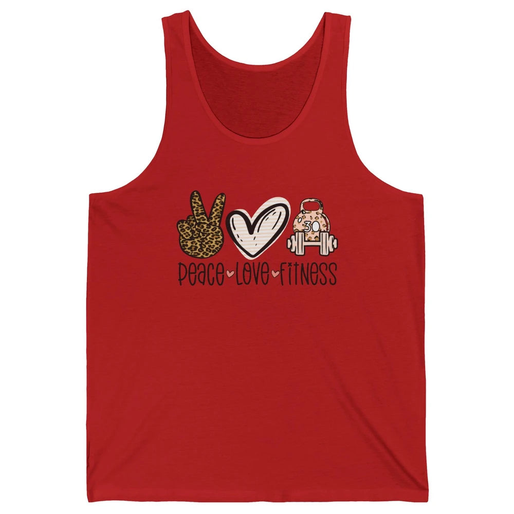 Peace Love Fitness Leopard Fitness Workout Gym Trainer Gift Unisex Jersey Tank
