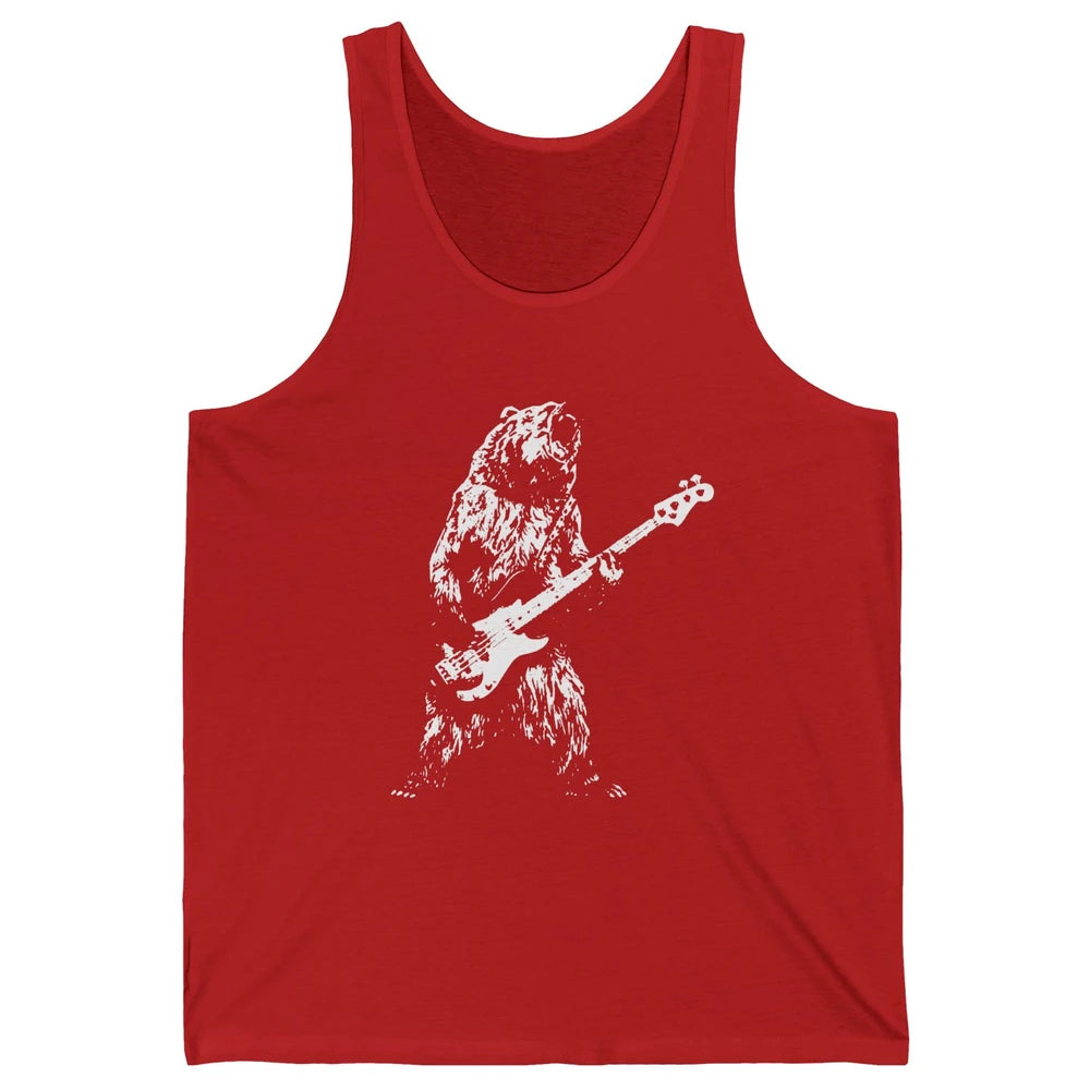 Retro Bear Playing Bass Guitar Bear Guitarist Music Lovers Unisex Jersey Tank
