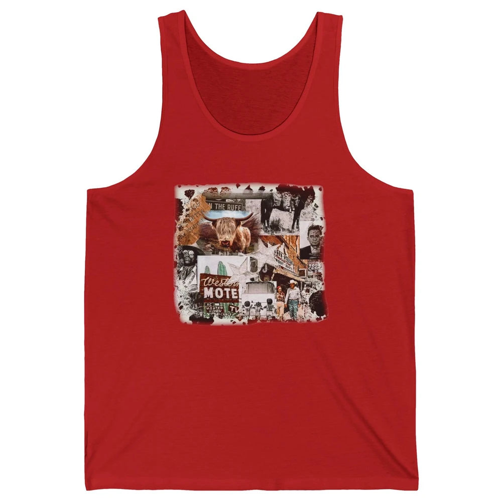 Retro Cowgirl And Cowboy Highland Cow Western Country Symbol Unisex Jersey Tank