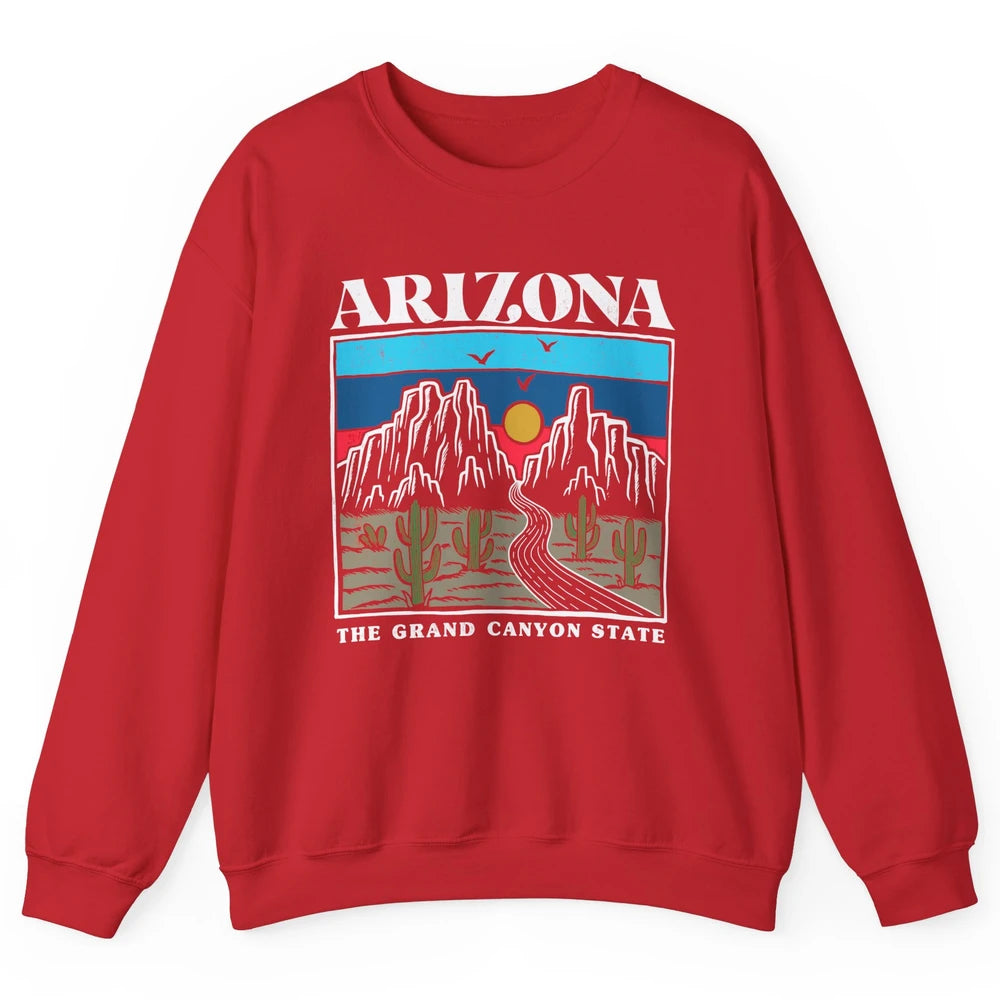 Retro Arizona Cactus Mountain The Grand Canyon State Hiking Unisex Crewneck Sweatshirt