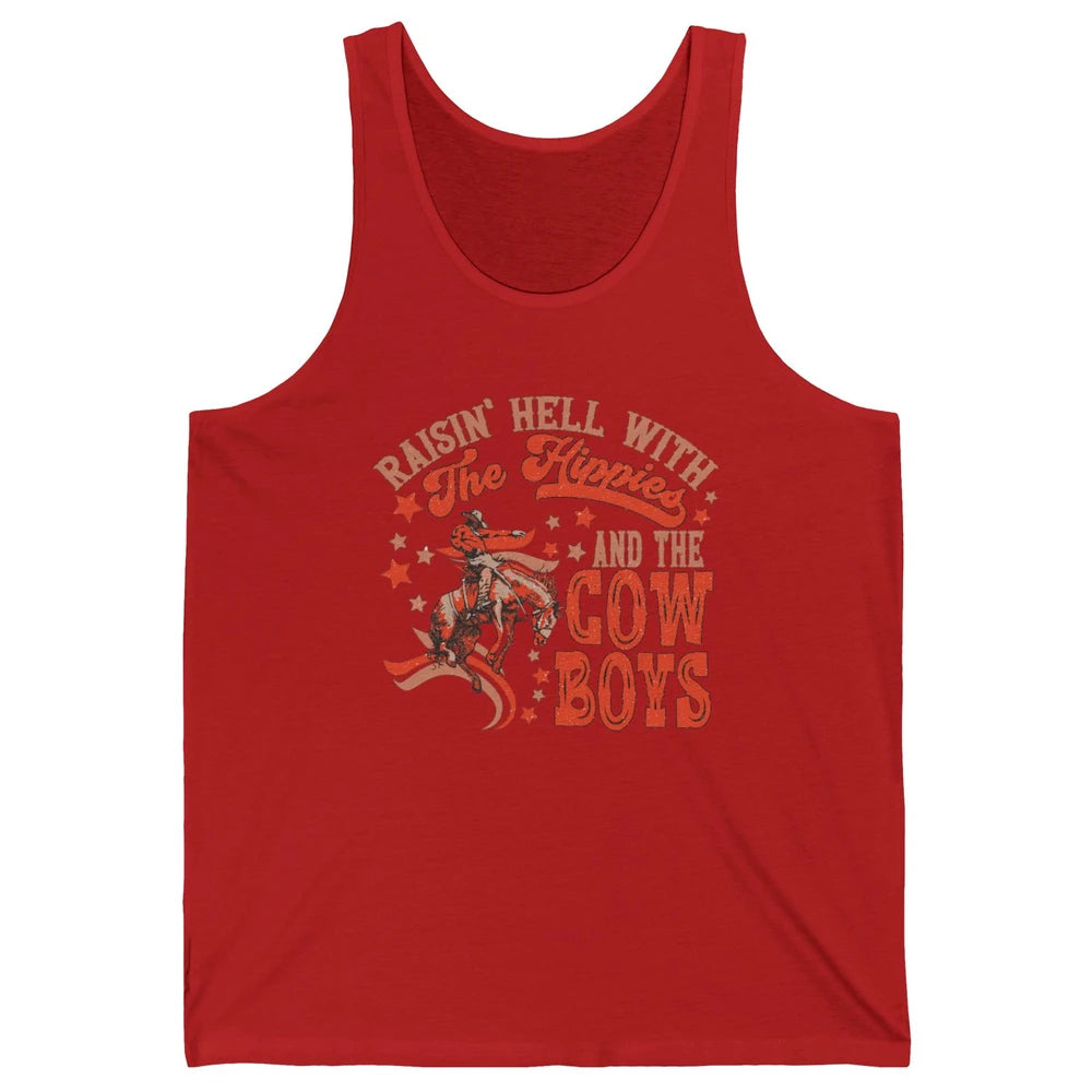 Retro Cowboy Horsing Rasing Hell With Hippie Western Country Unisex Jersey Tank