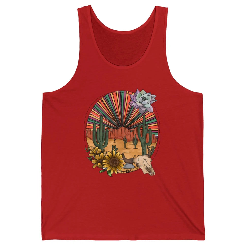 Retro Desert Western Cowboy Boho Skull Cactus Country Cowboy Unisex Jersey Tank