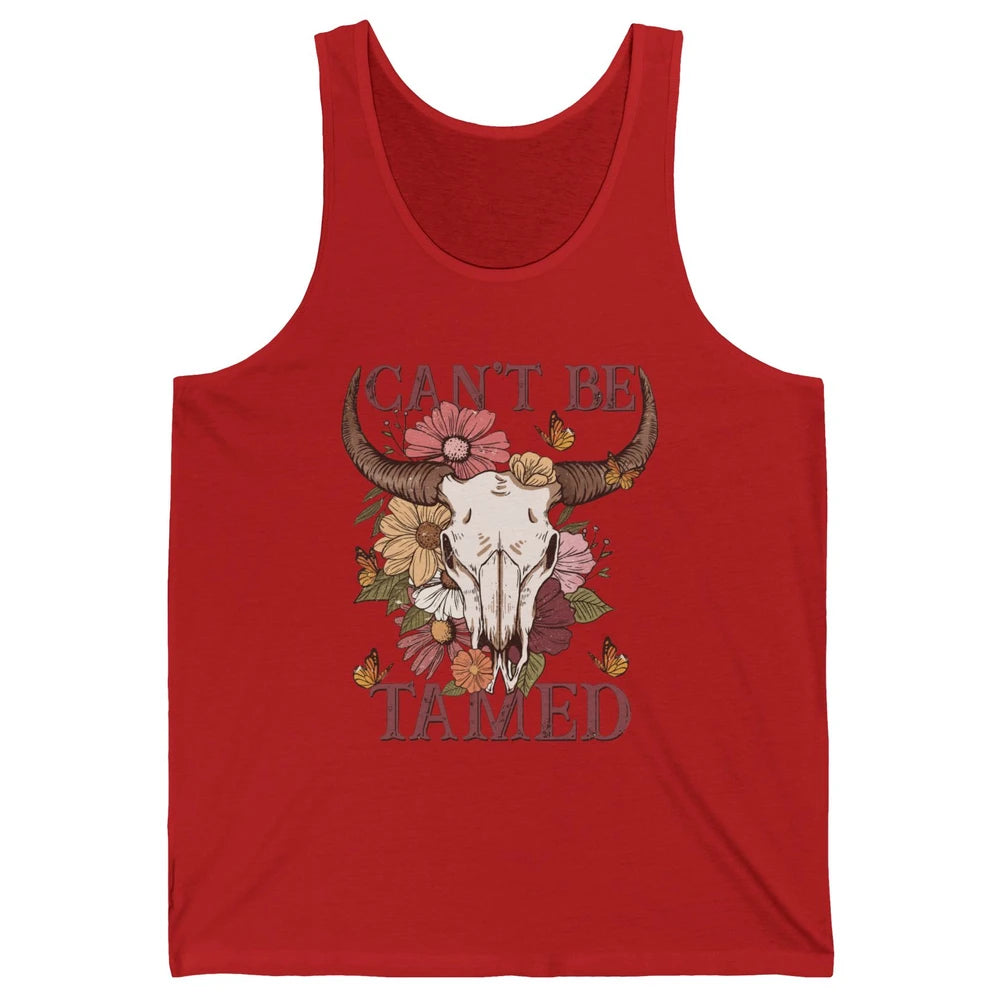 Retro Floral Boho Bull Skull Can't Be Tamed Western Country Unisex Jersey Tank